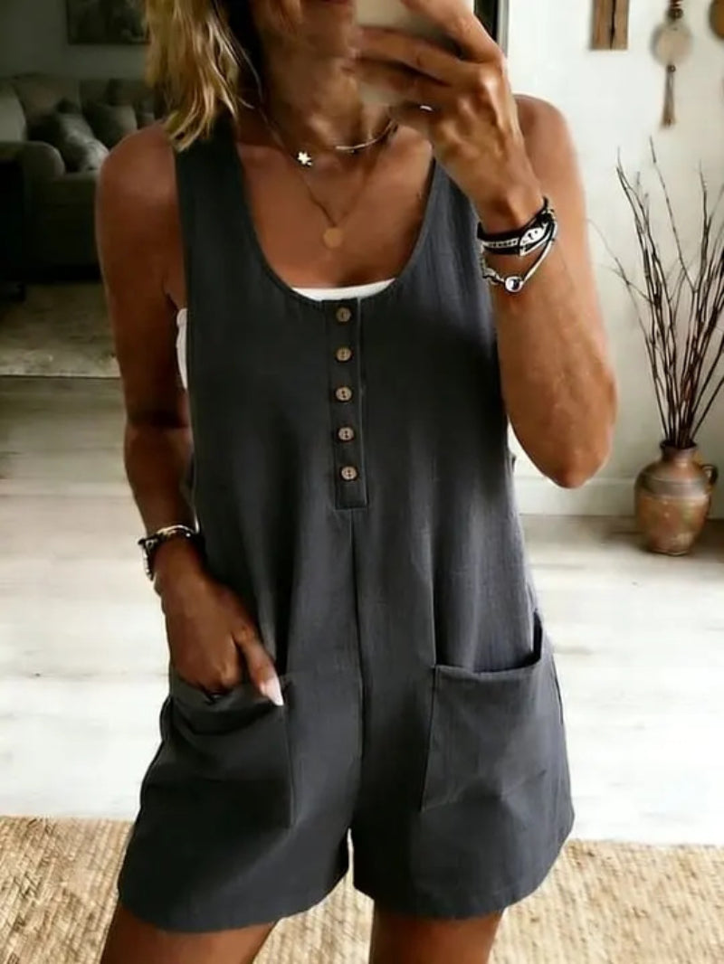 High-Waist Button-Front Jumpsuit