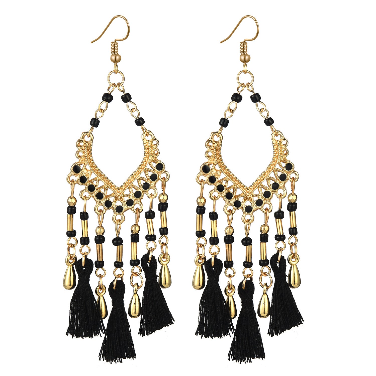Bohemian Hollow Drop Oil Bead Long Earrings