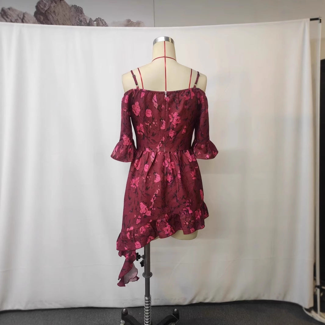 Women's Casual Floral Print Ruffled Strap Dress
