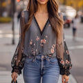 Sexy Printed Sheer Personalized Elegant Top Shirt Long Sleeves