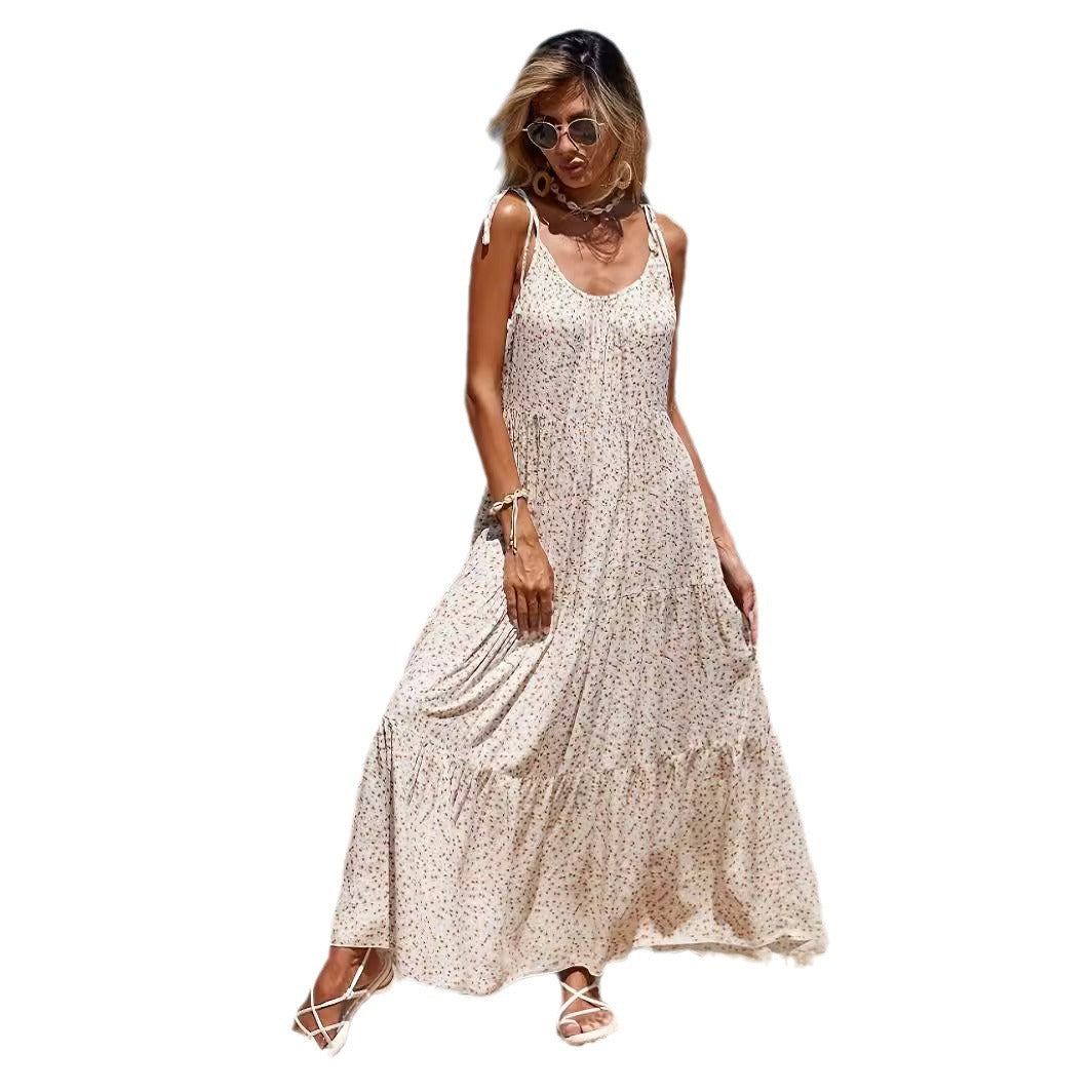 Women's Floral Print Flared Hem Slip Dress – Multi-Layer