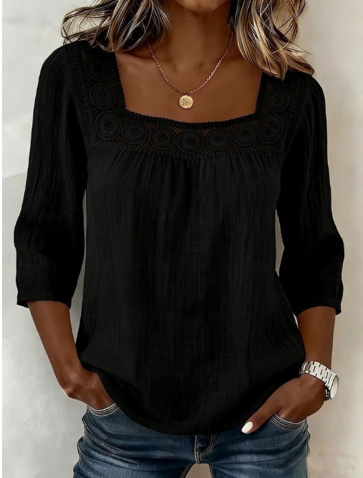 Women's Lace-collar Long-sleeve Loose Top