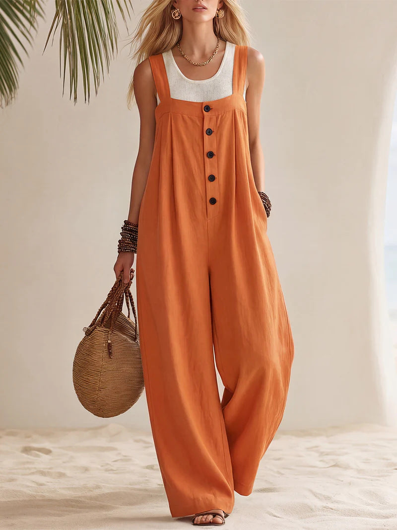 Bohemian Button Suspender Jumpsuit