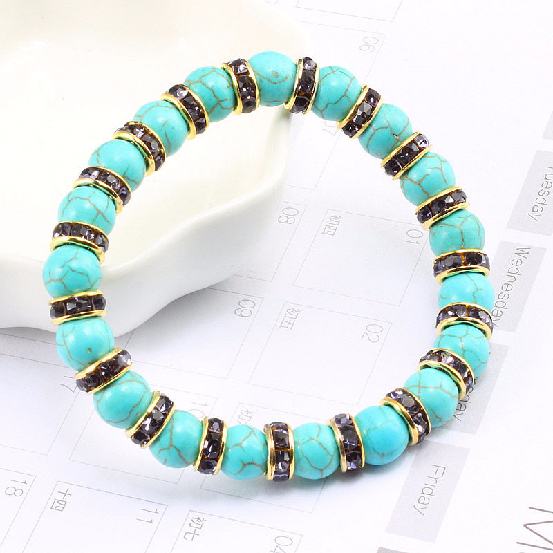 Blue Turquoise Bead Bracelet With Micro-inlaid Colors