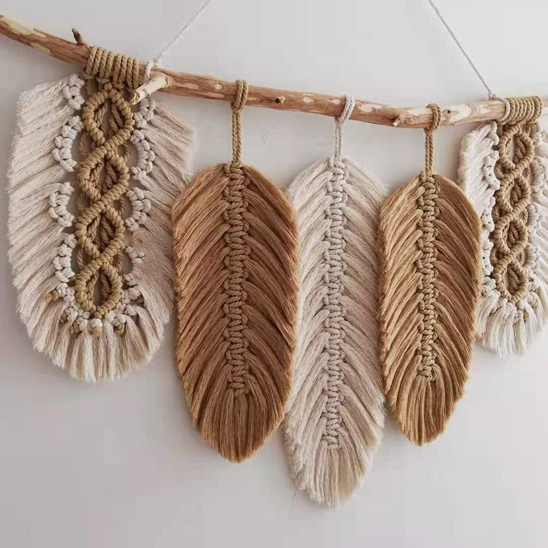 Hand-woven Colorful Leaf Fringed Tapestry