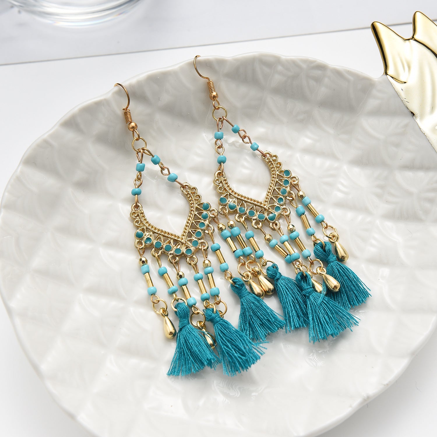 Bohemian Hollow Drop Oil Bead Long Earrings