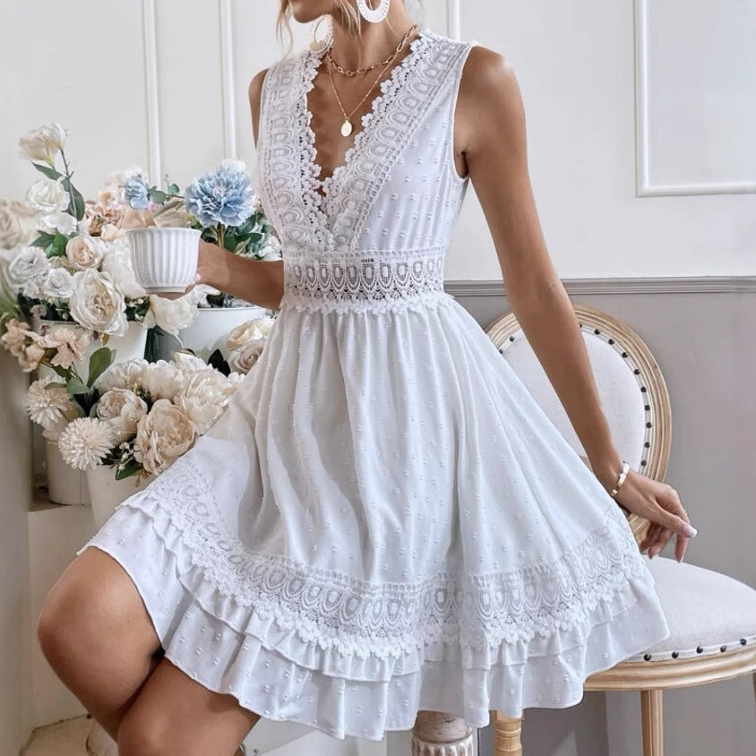 Womens New Arrival Lace-Patchwork Ear-Slit Dress