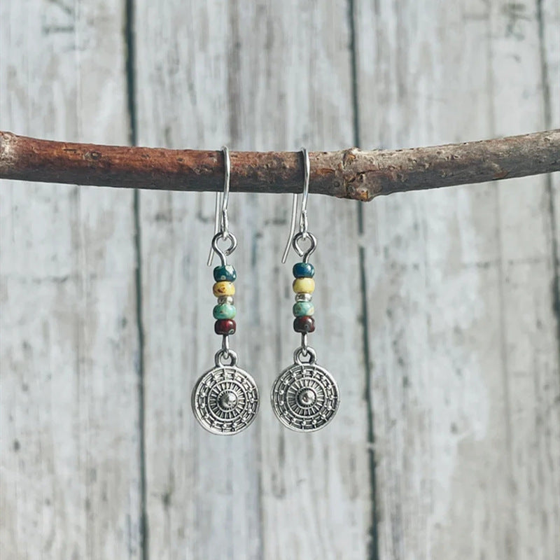 Bohemian Round Beaded Pendant Earrings Vintage