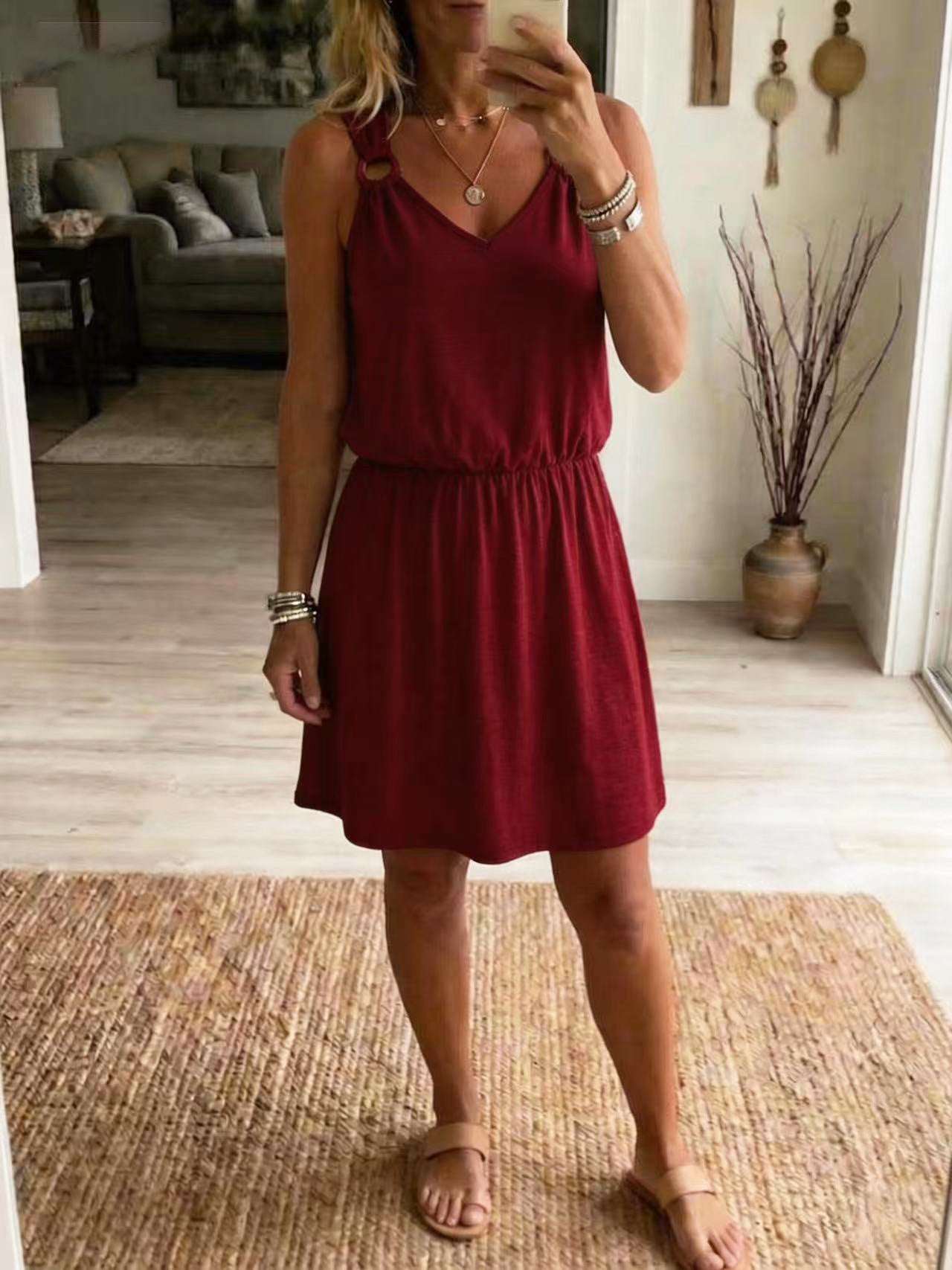 Women's Casual Slip Dress – Sleeveless V-Neck