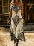 Women's Retro Bohemian Print Slip Dress – V-Neck