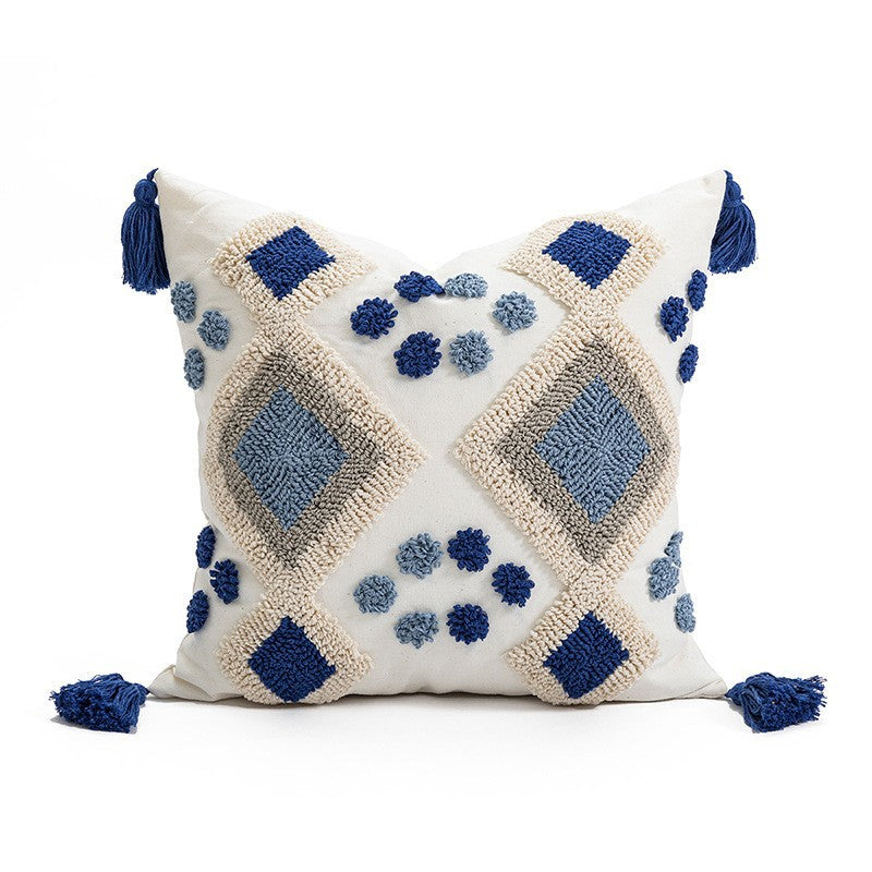 Bohemian-style Circular Velvet Embroidered Ethnic Tassel Throw Pillow Cover