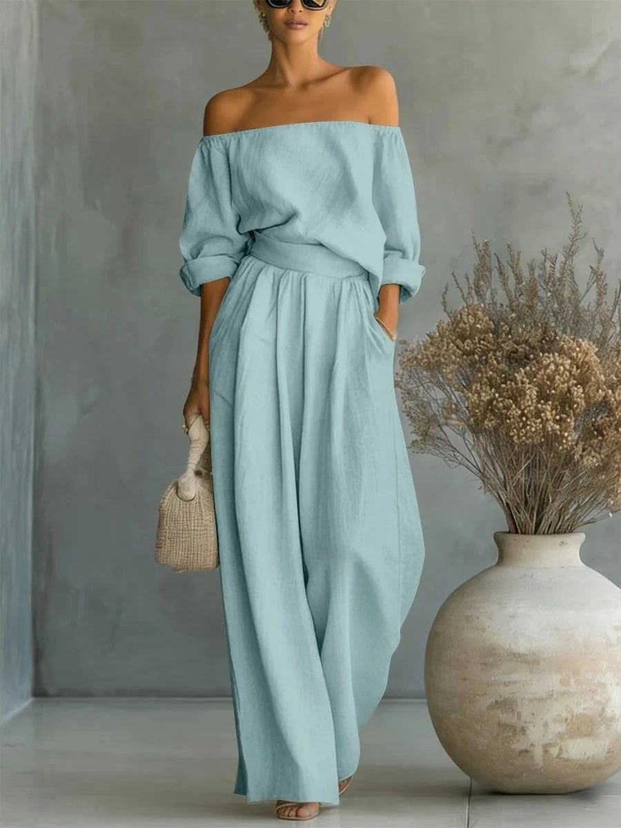 Women's Off-Shoulder Top & Wide-Leg Pants Two-Piece Set