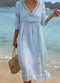 Women's V-Neck Digital Print Dress – Elegant & Casual