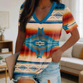 Vintage Orange Blue Aztec Print T-Shirt
