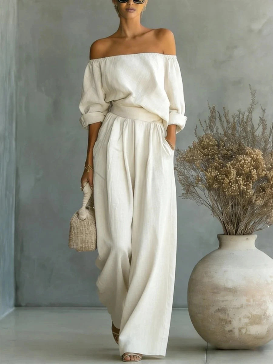 Women's Off-Shoulder Top & Wide-Leg Pants Two-Piece Set