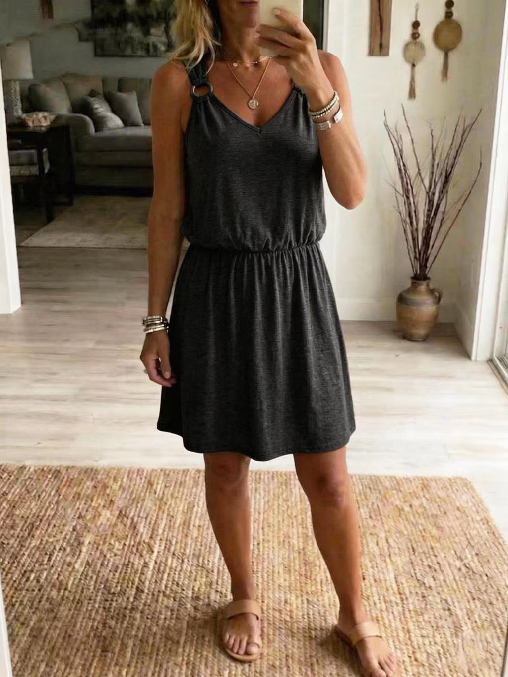 Women's Casual Slip Dress – Sleeveless V-Neck