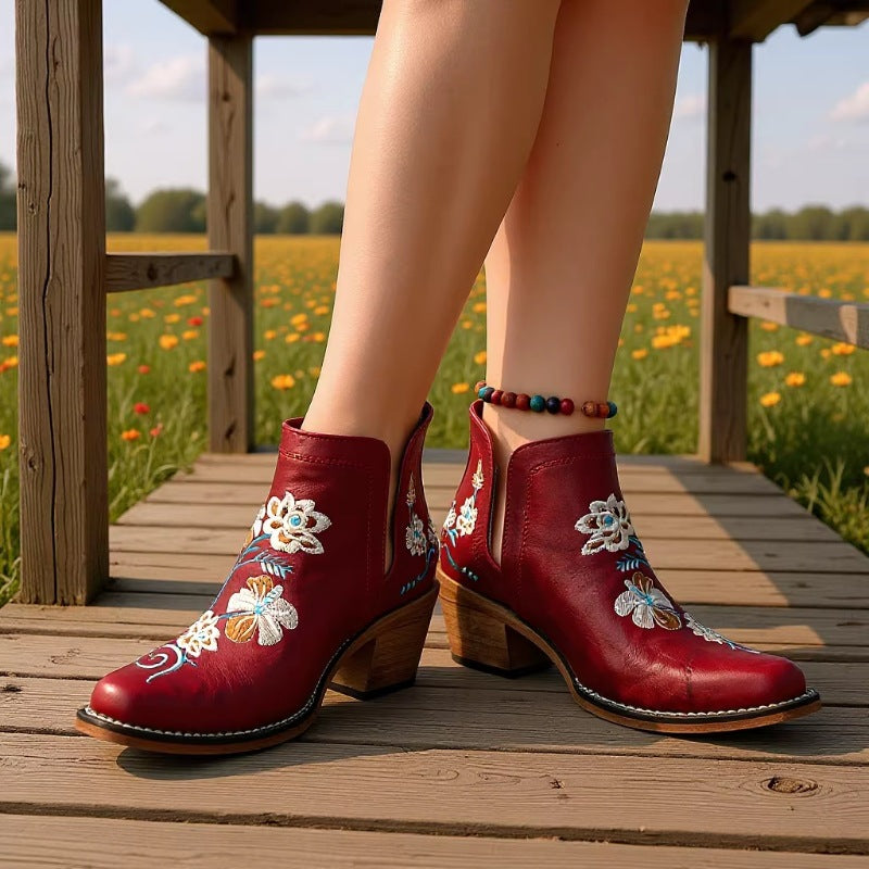 Fashionable And Versatile New Womens Embroidered Ankle Boots
