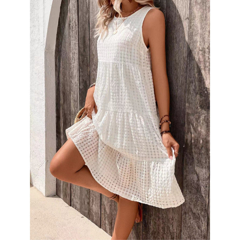 Women's Elegant Little White Dress – Ruffle Hem Midi