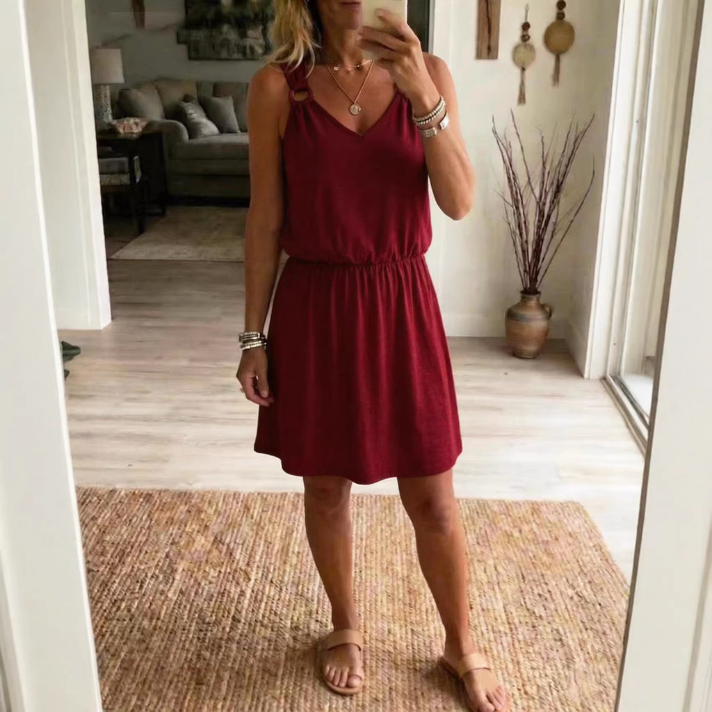Women's Casual Slip Dress – Sleeveless V-Neck