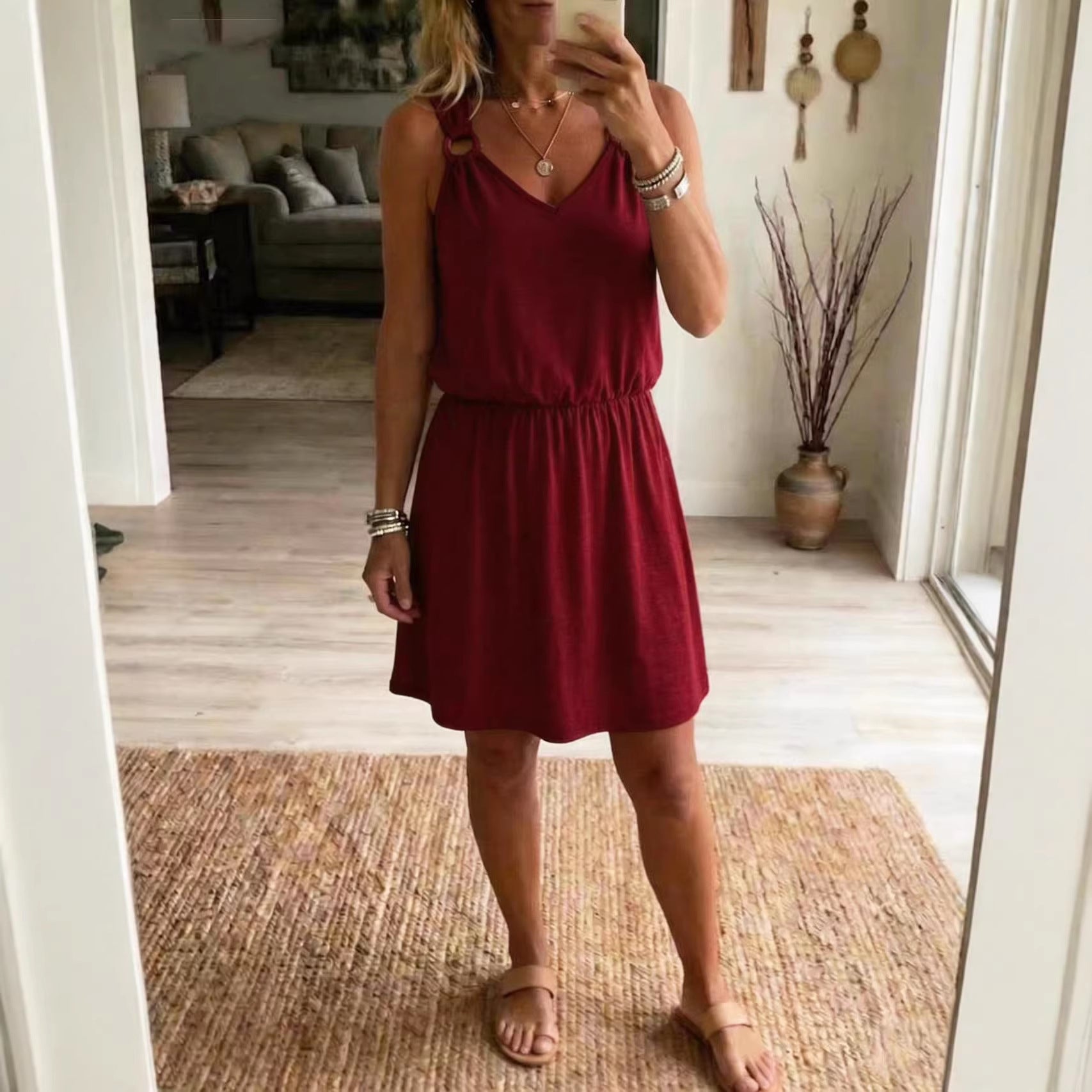 Women's Casual Slip Dress – Sleeveless V-Neck